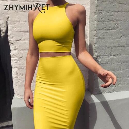 ZHYMIHRET 2019 Summer Crop Tops And Skirt Two Piece Set Dress Women Sexy Tank Top High Waist Skirt 2 Piece Outfits Festival