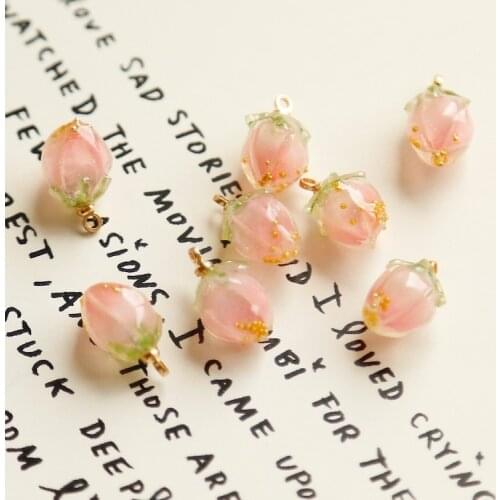 UV Epoxy Pink Small Flower Bracts Resin Earrings Pendant Hairpin Hairpin Ornament Accessories DIY Necklace Bracelet 2pcs