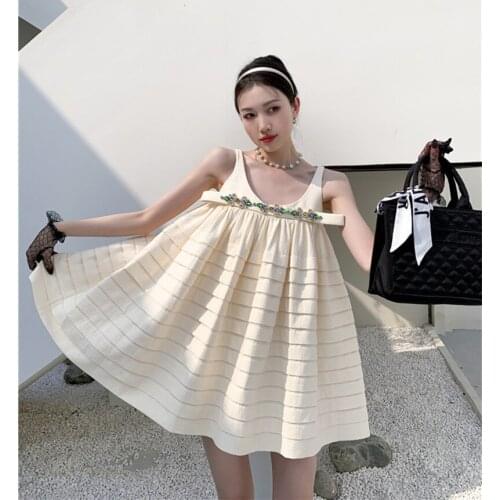 2021 Spring And Summer New Loose Layered Diamond Decoration Strap Dress Cute Kawaii Party Dress