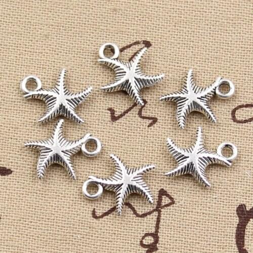 30pcs Charms Double Sided Starfish 16x14mm Antique Bronze Silver Color Plated Pendants Making DIY Handmade Tibetan Jewelry
