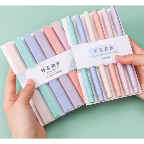 6pcs/set Soft Double head Highlighter Light Color Kawaii Marker Pen DIY Photo Album Journal Fluorescent Pen Student Stationery