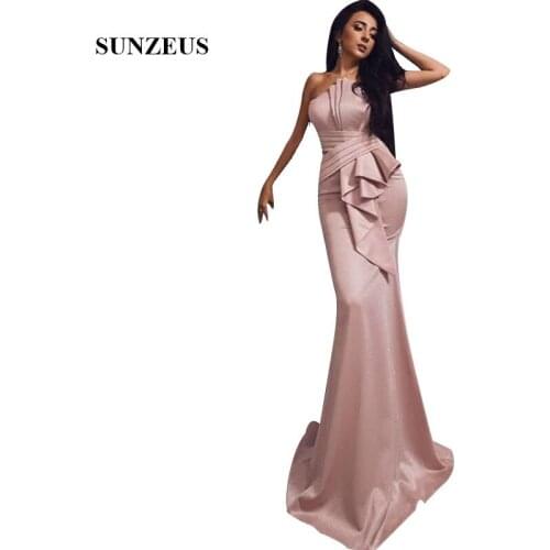 Sheath Strapless Satin Evening Dress Long Elegant Women Party Gowns With Pleats Lady Formal Dresses Gala
