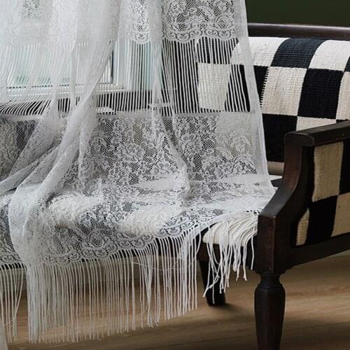 White Bottom Tassels Irregular Hollow Embroidered Flowers Mesh Lace Tulle Voile Bedroom Partition Living Room Window Drapes #4