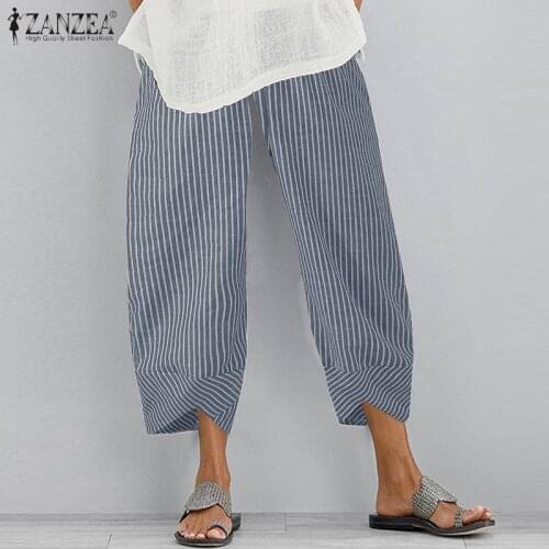ZANZEA Women Cotton Linen Harem Pants Vintage Floral Printed Pants Summer Trousers Elastic Waist Loose Pantalon Pant