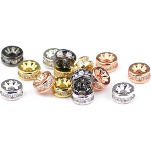 Flat Round 6mm Micro Pave Zircon European Spacer Beads 4pcs/lot Loose Beads for Jewelry bracelet Necklace making DIY Finding