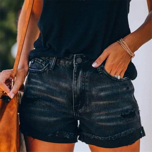 Black High Waist Casual Jeans Shorts Women 2021 High Stretch Skinny Sexy Streetwear Hotpants Distressed Hole Denim Shorts