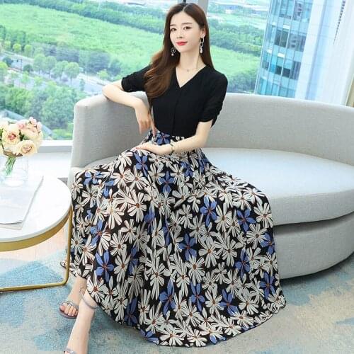 Long Summer Dress Women 2021 New Temperament Chiffon Slim Beach Dress Maxi Fashion Elegant Floral Patchwork Female Robes zh1446