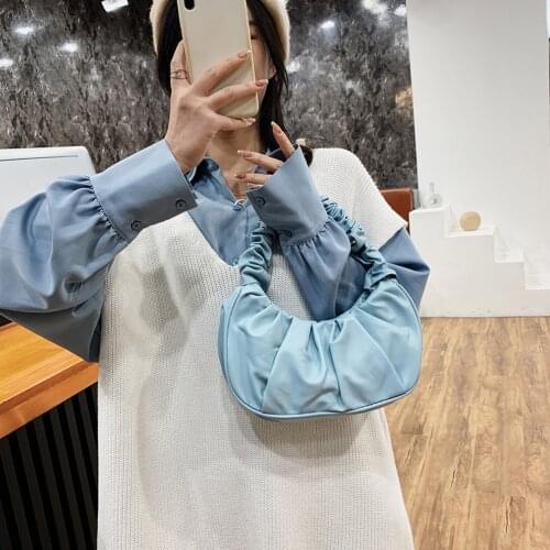 Travel Underarm Bags Shopping Tote 2021 Fashion Women Shoulder Bag Pleated Pu Leather Handbag Female Daily Autumn Casual Street
