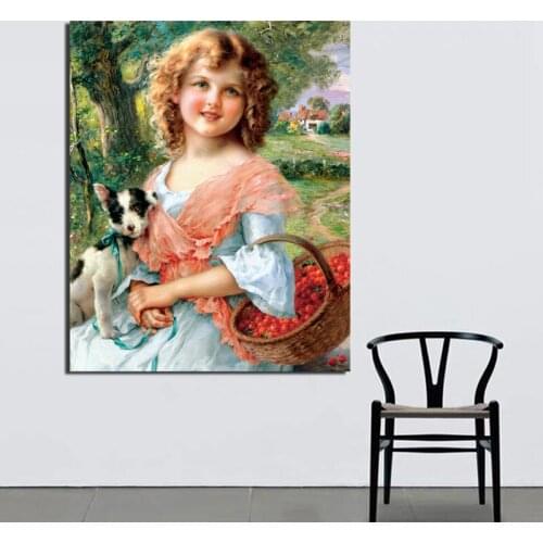 Emile Vernon Little Girl And Dog Canvas Painting Posters Prints Marble Wall Art Painting Decorative Pictures Modern Home Decor