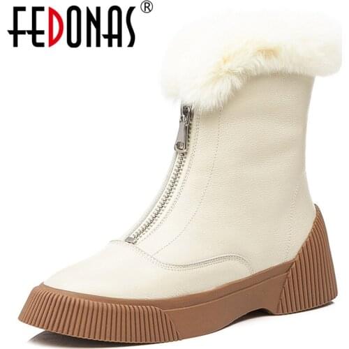 FEDONAS New Arrival Women Cow Leather Ankle Boots Zipper Keep Warm Winter Snow Boots Platforms Casual Shoes Woman Basic Boots