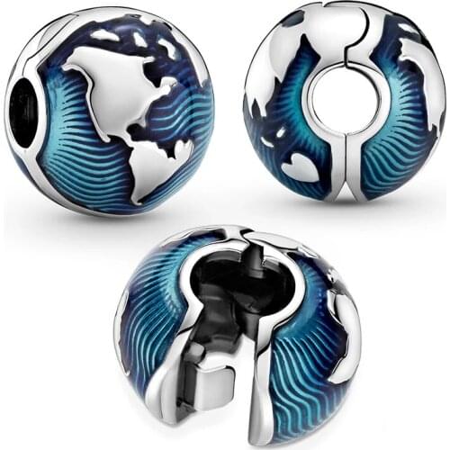 Hot selling 925 sterling silver woman jewelry beads blue earth charm fit original europe bracelet silver charms pendant making