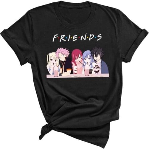 Fairy Tail Friends Printed Round Neck Cotton T-Shirts Cozy Short Sleeves Tops