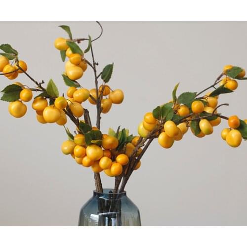 Artificial Cherry Branch Fake Flower Plastic Fruit Berry For Home Decoration DIY Wedding Garden Photo Props