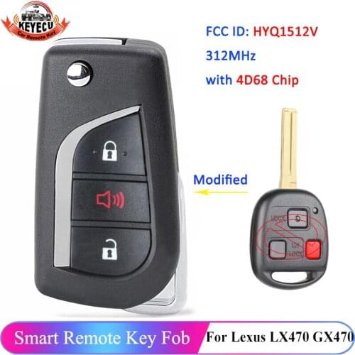 KEYECU FCC: HYQ1512V 312MHz 4D68 Chip New Upgraded 3 Button Car Remote Key Fob for Lexus LX470 2003-2008 GX470 2003-2009 RX300