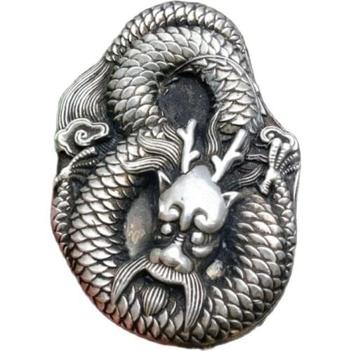 Chinese Tibetan Silver Carving Inkstone Danlong Plate with silver Inkstone