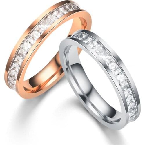 Classic gold Silver color crystal wedding ring for women stainless steel engagement female finger Jewelry