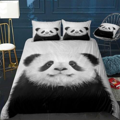 Baby Panda Bear BW Quilt Cover Pillowcase 3Piece Comforter Bedding Set With Pillow Case Single Double Duvet Cover Home Decora