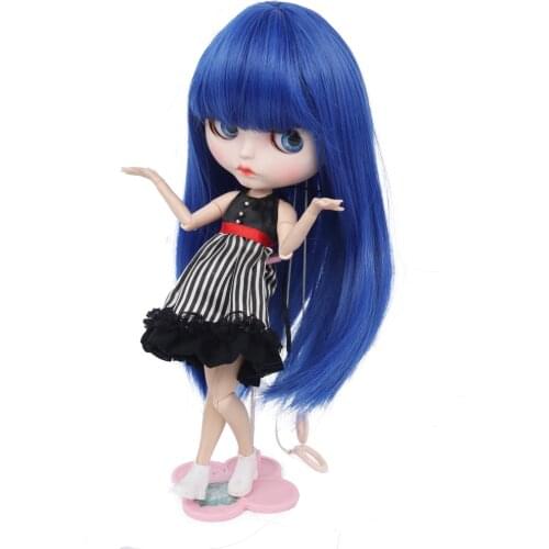 MUZIWIG Blyth Doll Hair Wig Blue Long Bangs Straight Hair DIY Dolls Accessories High Temperature Fiber Doll Wig For Girl DIY