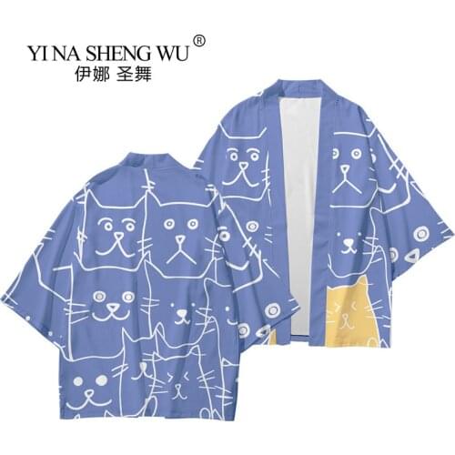 Summer Casual Japan Style Clothes Men Cosplay Trousers Printing Kimono Cardigan Robe Men Japanese Trend Kimonos Streetwear Shirt