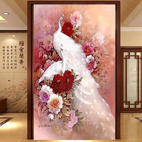 Useful Animals Mosaic DIY diamond Painting crystal white peacock 3D Cross Stitch Decorative diamond embroidery square Rhinestone