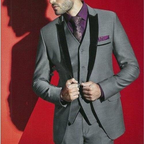 Three Piece Evening Party Men Suits Peak Lapel Trim Fit Custom Made Wedding Tuxedos (Jacket + Pants + Vest+Tie)