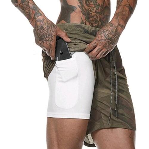 New Sports Shorts for Mens Fitness Training Jogger Cycling Camouflage Pants Double-Layer Fabric Built-In Mobile Phone Pocket