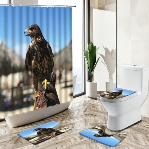 Eagle Bird Animal Printed Shower Curtain Set Natural Scenery Non-Slip Rug Toilet Lid Cover Bath Mat Bathroom Bathtub Art Decor