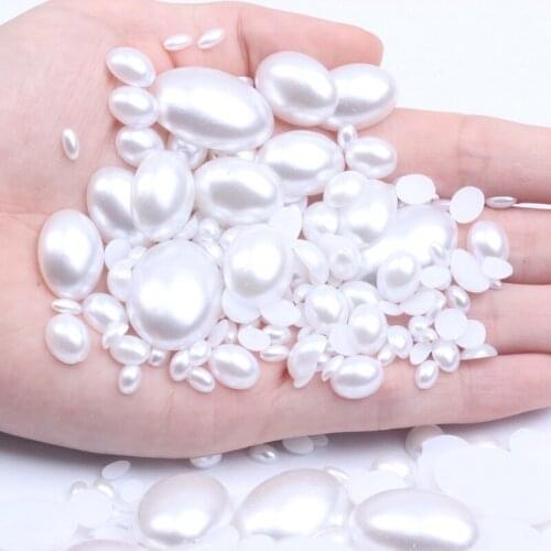 Half Oval Shape 3x6mm-18x25mm White Color Imitation Pearls Flatback Pearls Great For Nail Cellphone Laptop Art Decoration