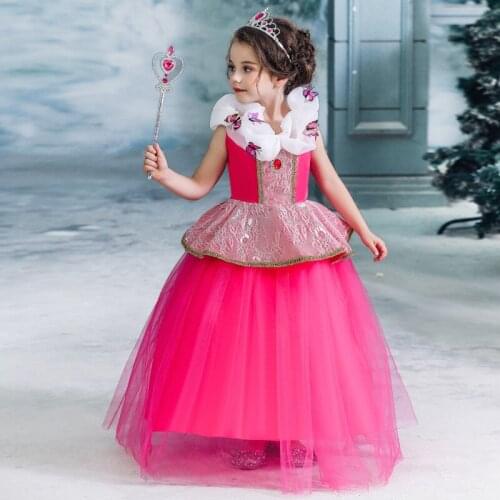 Little Girls Princess Aurore Costume Dress Sleeping Beauty Cosplay Fancy Dresses Halloween Cosutme For Kids Birthday Clothes