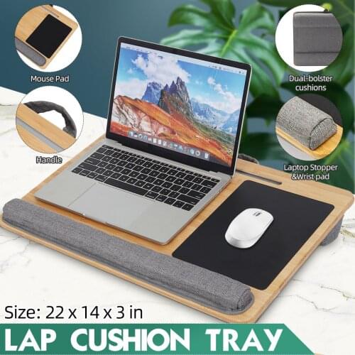 22 Inch Portable Bamboo Laptop Desk Laptop Table Tray Computer Desk with Mouse Pad Wrist Cushion Support Sofa Bed Lapdesks