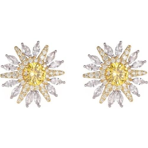 Luxury New fashion yellow color stone zircon flower stud earrings wedding party jewelry for Women