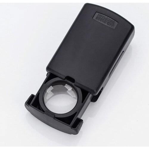 30X Handheld Magnifying Glass With LED Light Flexible Black Illuminated Magnifier Drawer Type Pocket Magnifier Jewelry Loupe