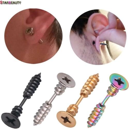 1PC Black Surgical Steel Stud Earrings Women Men 18G Fake Ear Plugs Flesh Tunnel Gauges Tapers Earring Piercing Jewelry