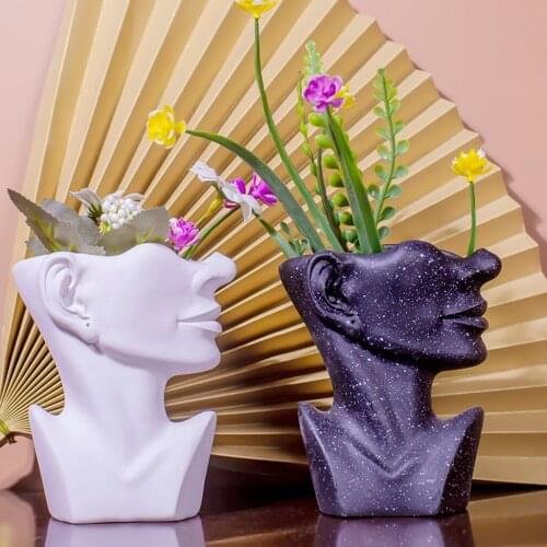 Modern Flower Vase Nordic Style Creative Portrait Vase Human Head Flower Vases Decorative Ornaments Resin Home Office Art Decor