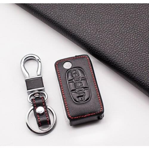 Stylish Carrying Leather Car Key Protect Case for Citroen C3 C4 Xsara Picasso Berlingo C5 C8 for Peugeot 3 Buttons Folding Key