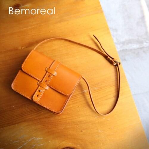Bemoreal Messenger Bags Women Genuine Leather Small handmade tanned Cow Shoulder Bag oil wax leather mini hasp Crossbody bag