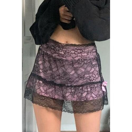 Patchwork Lace Gothic Skirt Women Punk Style Dark Academia Aesthetic Vintage Streetwear Goth Mini Skirts