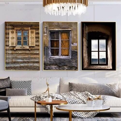 Vintage Window of Wooden House Abstract Canvas Painting Modern Wall Poster Nordic Pictures Print for Living Room Home Decoration