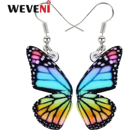 WEVENI Acrylic Colorful Butterfly Insect Earrings Big Dangle Drop Trendy Jewelry For Women Girls Charms Gift Bulk Wholesale