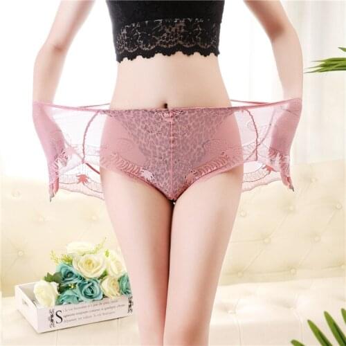 Oversized high waist sexy lace leopard panties female hollow briefs panties ladies personal seamless large size panties