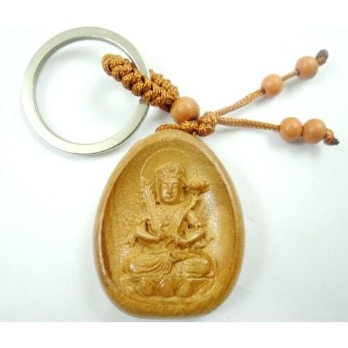Natural mahogany three-dimensional engraving Patron saint keychain Buddha key ring jewelry gift for men and women 1pc