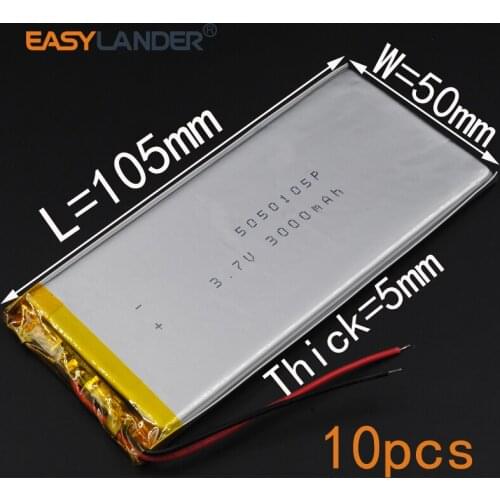 10pcs/Lot 3.7V 3000mAh 5050105 Rechargeable li Polymer Li-ion Battery Fr Bluetooth Notebook E-Book Power Bank Portable Consumer