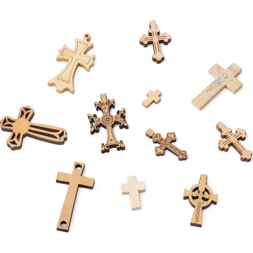100pcs Wooden Cross Pendants Links Connector Natural Religious Cross Crucifix Wood Charms for DIY Necklace Jewelry Making