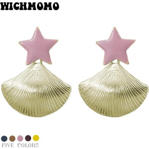 2019 Fashion 45mm High Quality Zinc Alloy Gold Stars Shells Earrings for Womens Fashion Jewelry Gifts Date and Party