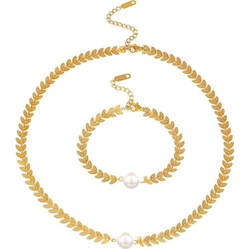 2021 Original Lastest Design Stainless Steel White Pearl Choker Necklaces For Women Girl Bohemia Leaflet Charm Pendant Necklace