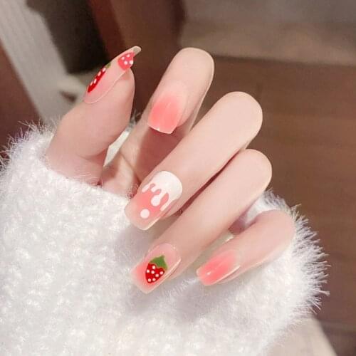 Nail Tip Fake Art Press on Nails with Glue Designs Set Full Artificial Mid-Length False Clear Cover Tipsy Stick Square 24pcs