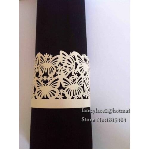 50pcs Laser Cut Butterfly Paper Craft Napkin Rings for Wedding Party Disposable Napkin Rings Tableware Decorations Free Shipping
