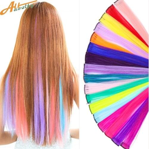 Allaosify 18 Colors Single Clip In One Piece Hair Extensions Synthetic Long Straight Grey Red Rainbow Hair Piece Hair Highlight