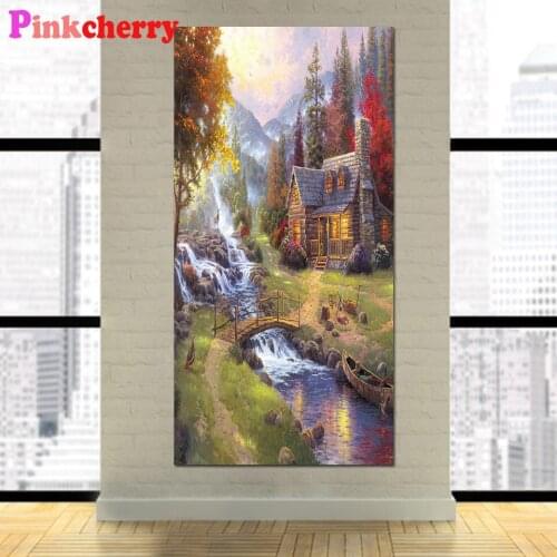 Full Square Round Drill 5D DIY Diamond Painting Stream waterfall hut pastoral 3D Embroidery Cross Stitch 5D Home Decor Gift