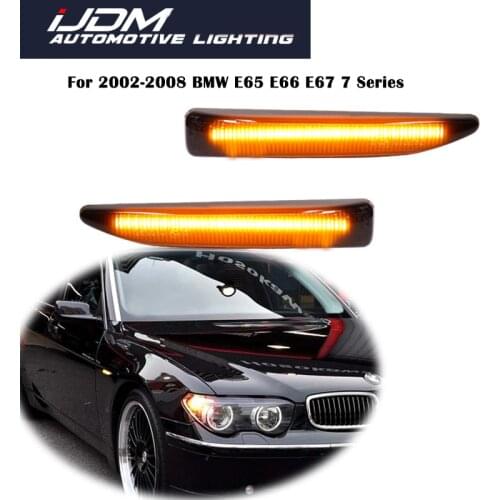 IJDM For 2002-2008 BMW 7 Series E65 E66 E67 745LI 750LI 760Li B7 Smoked Lens Amber LED Car Front Fender Side Marker Lights 12V